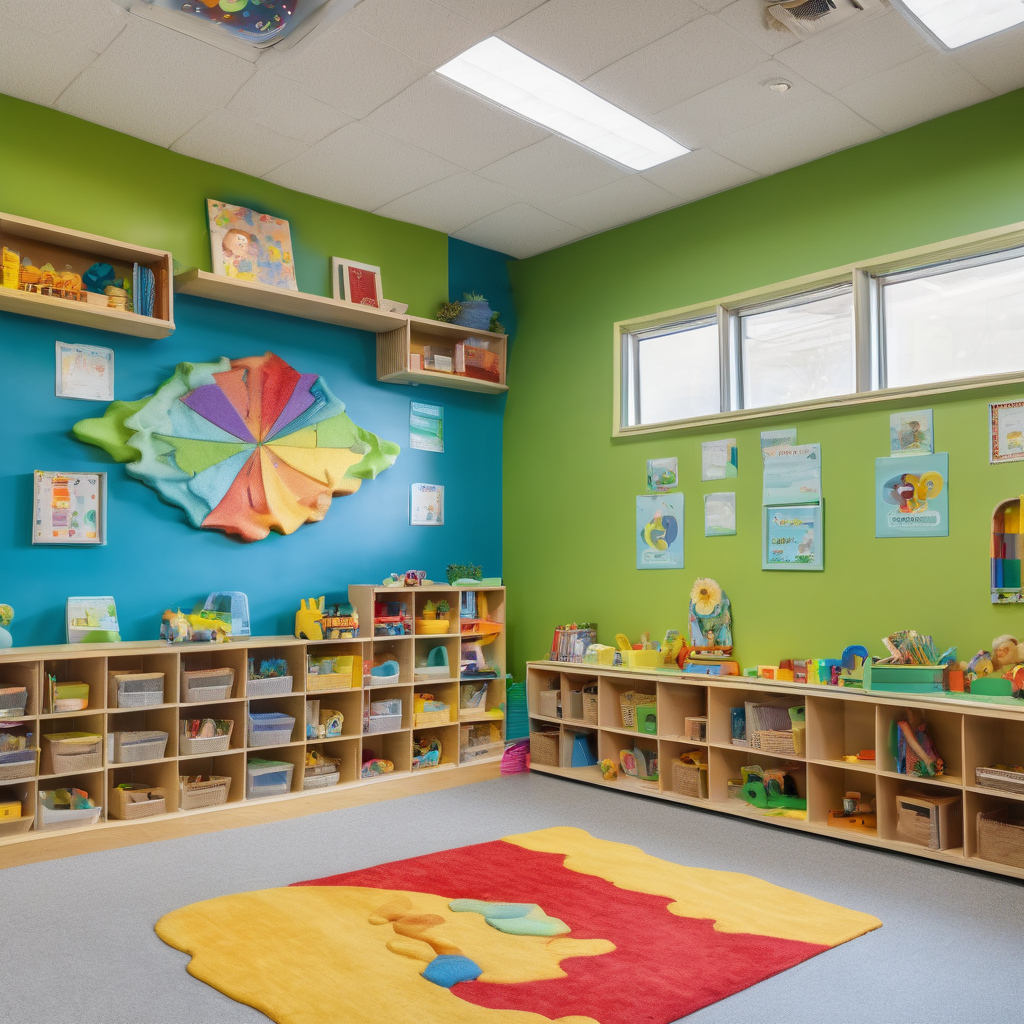 Bright, welcoming daycare classroom with natural lighting and colorful educational materials